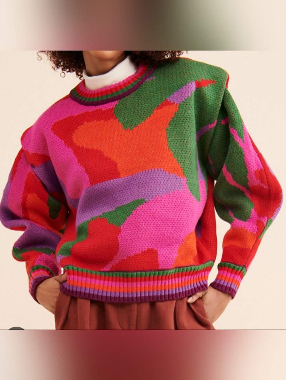 FARM Rio Abstract Colorblock Crewneck Sweater - Picture 1 of 5